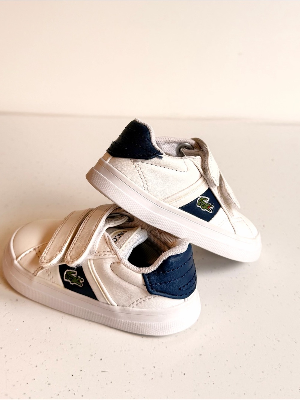 Lacoste Baby Sideline Crib Sneakers – White & Navy Blue